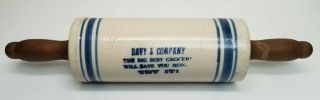 Antique Advertising Stoneware Rolling Pin Davy & Company - Evart,  Michigan
