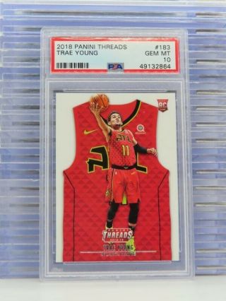 2018 - 19 Panini Threads Trae Young Rookie Card Rc 183 Psa 10 Gem Hawks H64