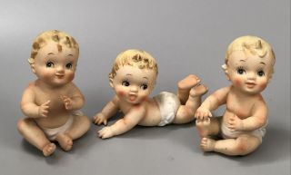 Set Of 3 Vintage Napco Ceramic Porcelain Japan Piano Babies Infants Figurines Aa