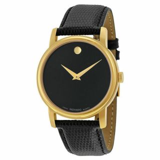 " Movado " Museum 2100005 Gold Classic Black Dial Leather Wrist Watch Men 
