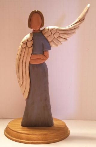 Vintage Hand Carved Wooden Painted Angel 10 1/2 " Figurine Signed Gary Boding