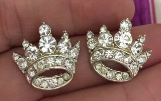 Vintage Jewellery Lovely Sparkling Crystal Crown Earrings - Pierced Ears
