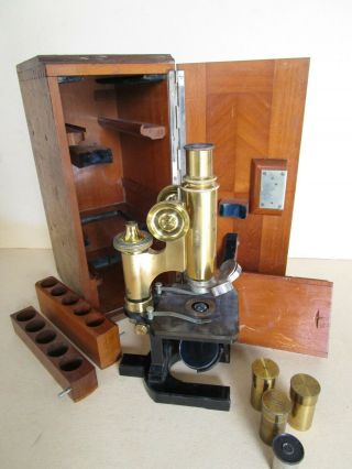 Vintage Antique Carl Zeiss Jena Microscope No.  36228 in Wood Case w/ Lenses 2