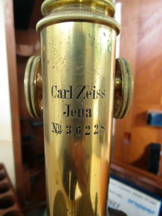 Vintage Antique Carl Zeiss Jena Microscope No.  36228 in Wood Case w/ Lenses 5