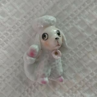 Vintage Small White Pink Poodle Dog Figurine Stamped Japan 2.  25 " Evc