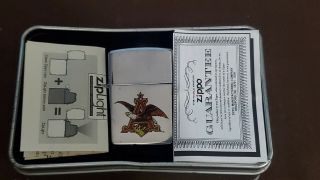 Zippo Lighter - - Anheuser - Busch Polished Chrome Tin And Papers