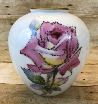 Noritake Vintage Vase Jar Blooming Rose Bud Japan Black Stamp Watercolor Gift