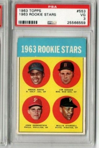 1963 Topps Rookie Stars 553 Willie Stargell Graded Psa 3 Vg Nicely Centered Hof