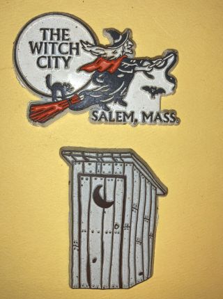 Vintage Refrigerator Kitchen Magnet Rubber Salem Massachusetts Witch Out House