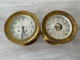 Antique 7.  5 " Dial Chelsea Ships Bell Clock And Barometer Set -
