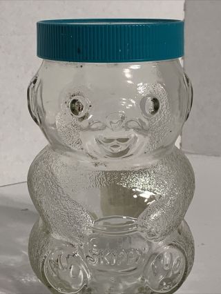 Vintage Glass Skippy Peanut Butter Teddy Bear Jar - 48 Oz 7 1/2 Inches Tall