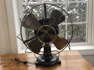 Antique Vintage Ge Fan 1901 Cast Iron Base Brass Blades And Cage