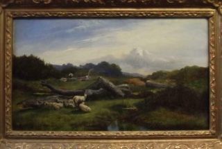 Edmund John Niemann 1813 - 1876 Fine Antique Landscape Oil Painting The Woodcutter