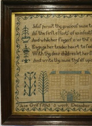 EARLY 19TH CENTURY HOUSE,  MOTIF & VERSE SAMPLER BY JANE GRIFFITHS - Dec 5 1829 2