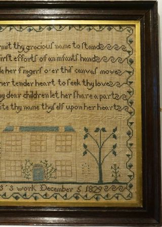 EARLY 19TH CENTURY HOUSE,  MOTIF & VERSE SAMPLER BY JANE GRIFFITHS - Dec 5 1829 3