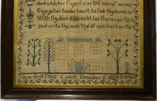 EARLY 19TH CENTURY HOUSE,  MOTIF & VERSE SAMPLER BY JANE GRIFFITHS - Dec 5 1829 5