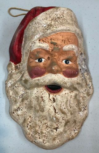 Vintage Paper Mache Macy’s Display Santa Claus Face 3 - D Look With Glitter 12”x9”
