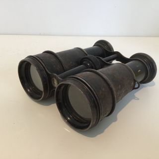 Antique/vintage Leather Covered Binoculars With Built In Compass 10.  5cm Long 563