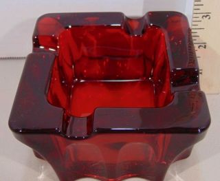Vintage Collectable Ruby Red Heavy Art Glass Square Ashtray