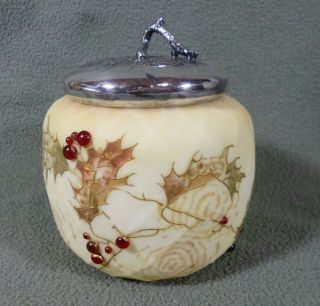 Antique Signed Mt Washington Crown Milano Jeweled Biscuit Jar W/silverplate Lid