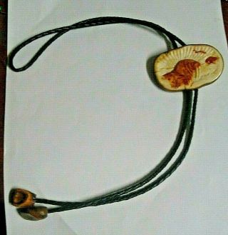 Vintage Fossil Ivory Bolo With Leather Cord - Artist Signed J K Rasmussen - 1979