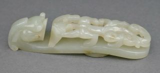 Fine Antique Chinese Carved Jade Chilung Dragon Buckle Pendant Belt Hook 1