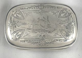 Albert Cole 1873 Sterling Great Engraved Hinged Snuff Box W/rabbit Design