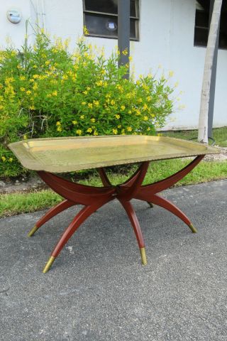 Mid Century Modern Spider Folding Brass Tray Top Low Coffee Table 9861