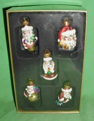 Vintage Set Of 5 Michaels Christmas Glass Santa Claus Mini 1 - 1/2 " Ornaments