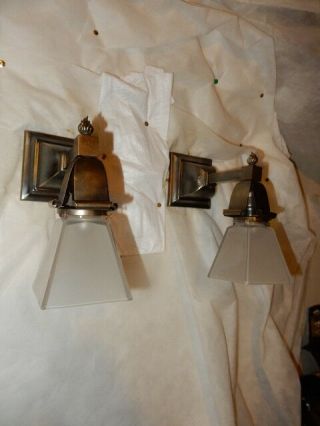 Simple Mission Style Arts And Crafts Sconces With Etched Shades