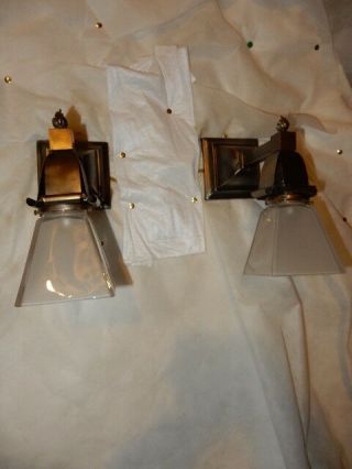 Simple Mission Style Arts and Crafts Sconces With Etched Shades 2