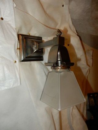 Simple Mission Style Arts and Crafts Sconces With Etched Shades 3