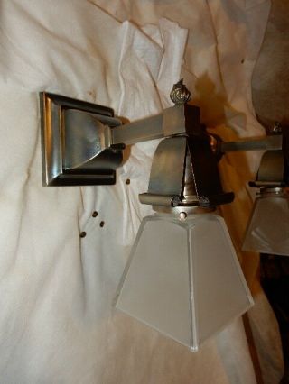 Simple Mission Style Arts and Crafts Sconces With Etched Shades 4