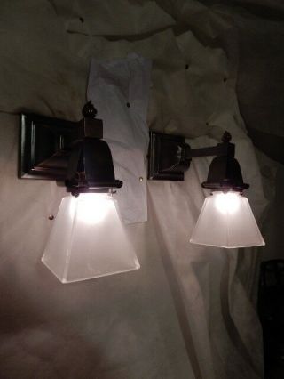 Simple Mission Style Arts and Crafts Sconces With Etched Shades 6