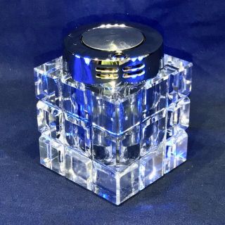 Vintage Colibri Table Lighter Crystal Silver Center Push Button Rare Mcm