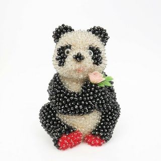 Vintage Kitsch Pushpin Beaded Panda Bear Bank Handmade Rare Made In Hong Kong