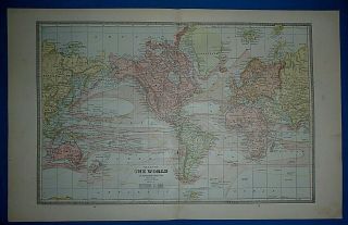 Vintage 1883 Atlas Map The World Old & Authentic S&h