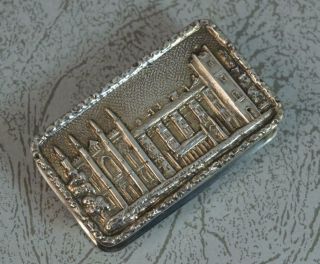 Vintage English Sterling Silver CASTLE TOP Snuff or Pill Box 2