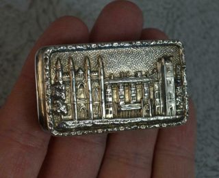 Vintage English Sterling Silver CASTLE TOP Snuff or Pill Box 5