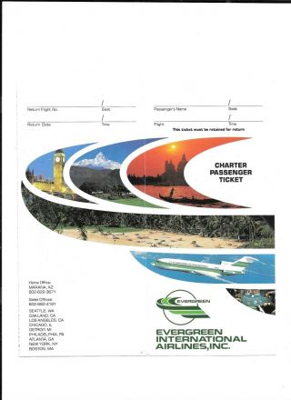 Vintage Airline Folder Evergreen International Airlines Charter Ticket Folder