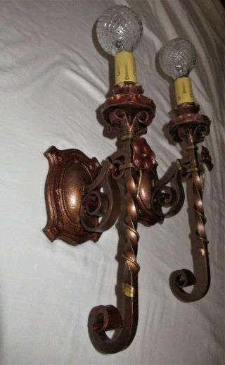 2 Antique Gothic Wrought Iron Spanish Revival Sconces Light Fixture Chandelier