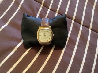 Vintage Timex Mens Gold Tone Automatic Date Watch Brown Leather Band