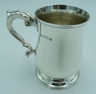 Solid Silver Georgian Style Pint Mug (cup,  Tankard) - 356g - Extra Wide Foot