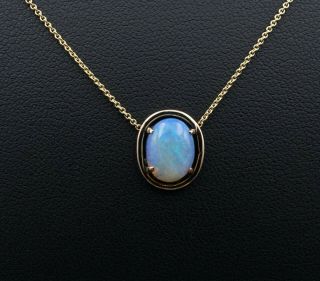 Antique 9k 14k Yellow Gold Opal Fixed Pendant Necklace 18 " Ng834