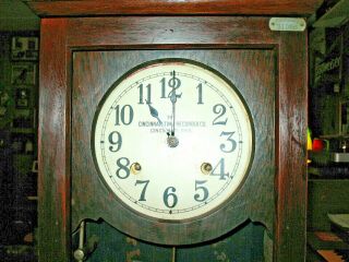 Antique Cincinnati Time Recording Pendulum Clock Oak Case From Old Post Office
