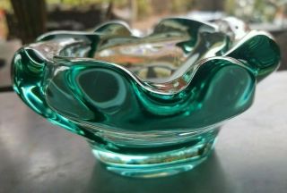 Vintage Aqua Blue Heavy Art Glass Ashtrays Bowl Mcm Mid Century Modern Murano