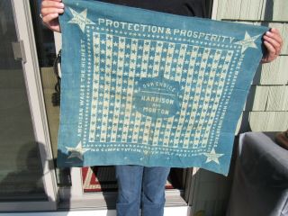 Antique 1888 Harrison & Morton Presidential Election Handkerchief / Banner Sign