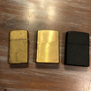 3 Vintage Zippo Lighters - Two Solid Brass.  All Spark