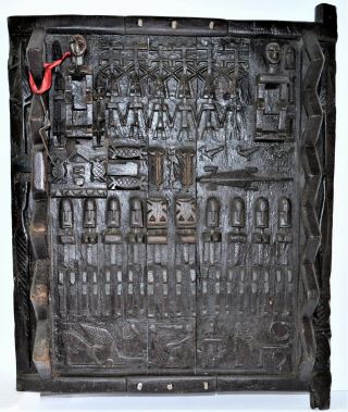 Antique Granary Door Panel W/ Key Carved Wood Dogon Mali West Africa