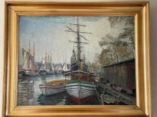Antique Oil On Canvas Signed By Harald Hansen,  Important Scandinavian Modernist